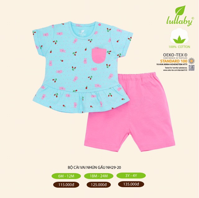 Bộ cộc tay lullaby mẫu hè mới 2020 cài vai chui đầu cho bé