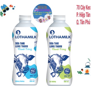 Sữa tươi thanh trùng Long Thành Lothamilk 880ml có đường/ không đường