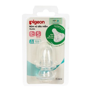 2 núm ty silicone siêu mềm cổ hẹp pigeon