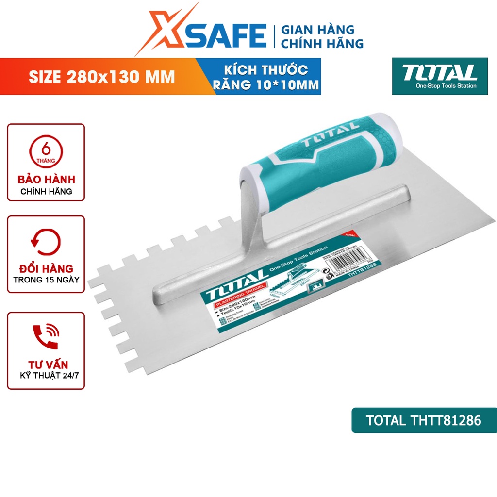 Bàn chà răng cưa TOTAL THTT81286 13x28cm Bay chà hồ góc cạnh, bay hồ kim loại chống rỉ sét, tay cầm abs chống trơn trượt