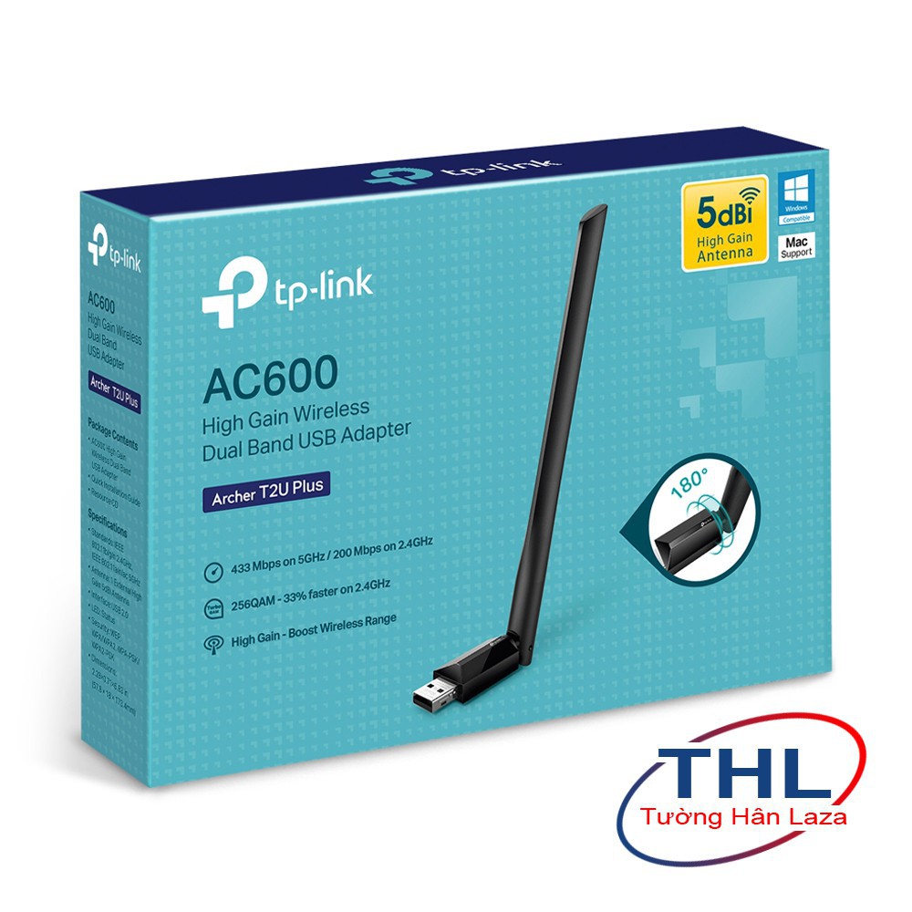 USB Thu Sóng Wifi TP-Link Archer T2U Plus Băng Tần Kép Chuẩn AC 600Mbps - Hàng chính hãng