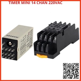 Timer mini hẹn giờ H3Y-4 điện áp 220VAC relay đếm thời gian, công tắc tự động 14 chân tặng kèm chân đế PYF14A