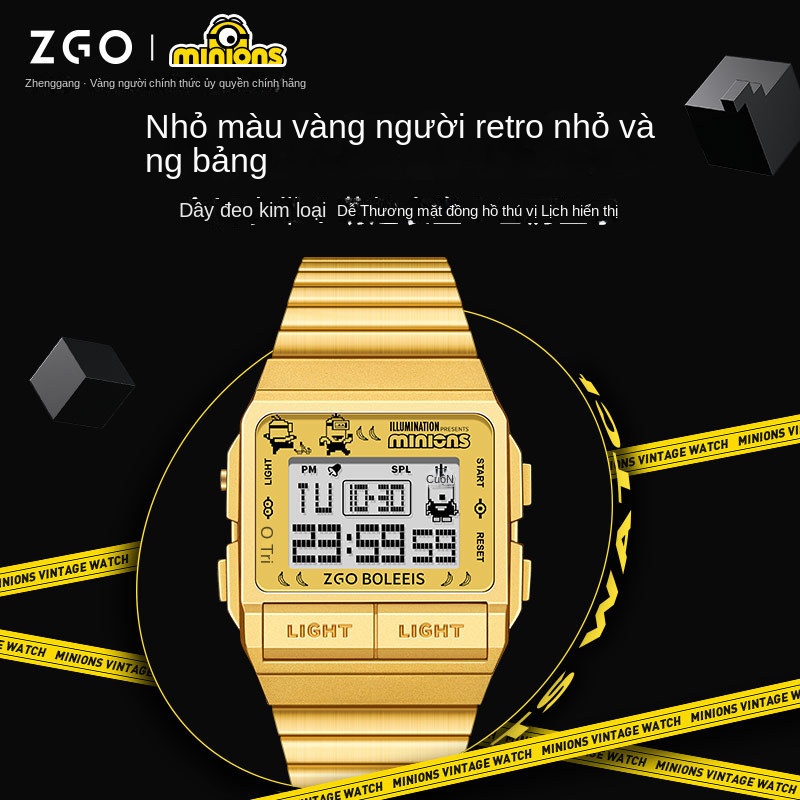 Dong hoĐồng Hồ Đeo Tay Điện Tử Mặt Vuông Nhỏ Bằng Kim Loại Chống Nước Màu Vàng Phong Cách Retro Dành Cho Học Sinh Nam Nữ