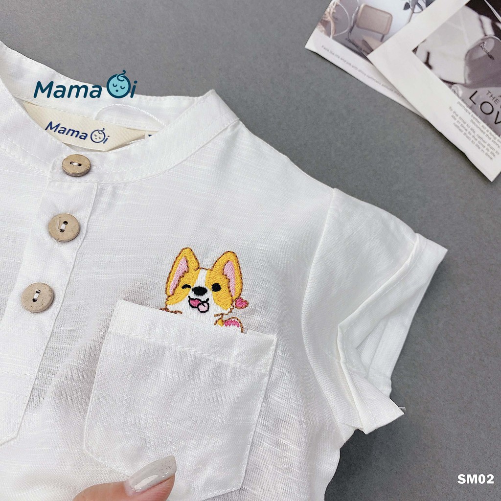 SM02 Áo sơ mi cho bé trai bé gái thêu hình cún vàng vải lụa  nhăn cho bé từ 0-3 tuổi của Mama Ơi - Thời trang cho bé