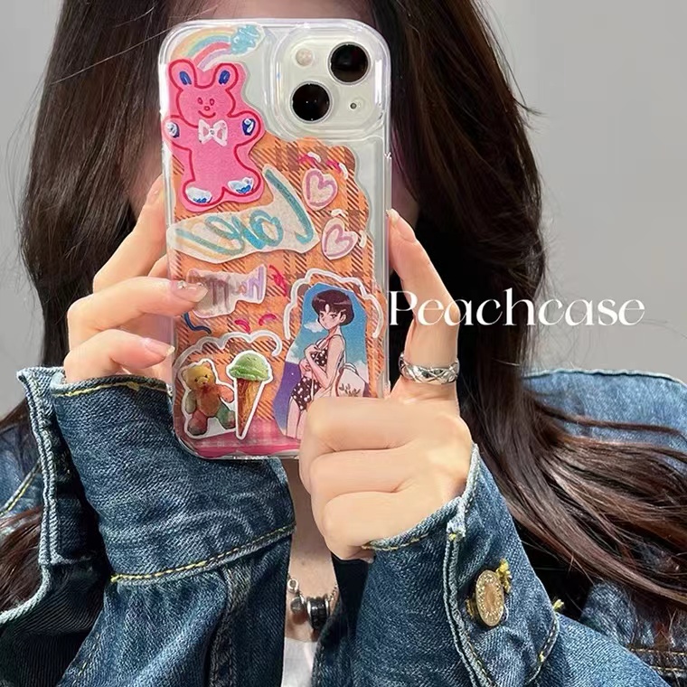 Ốp Điện Thoại Trong Suốt In Hình Gấu Thỏ Cho iPhone 13 12 Pro Max Xr Xs Max 11 Pro Max 7 8 Plus