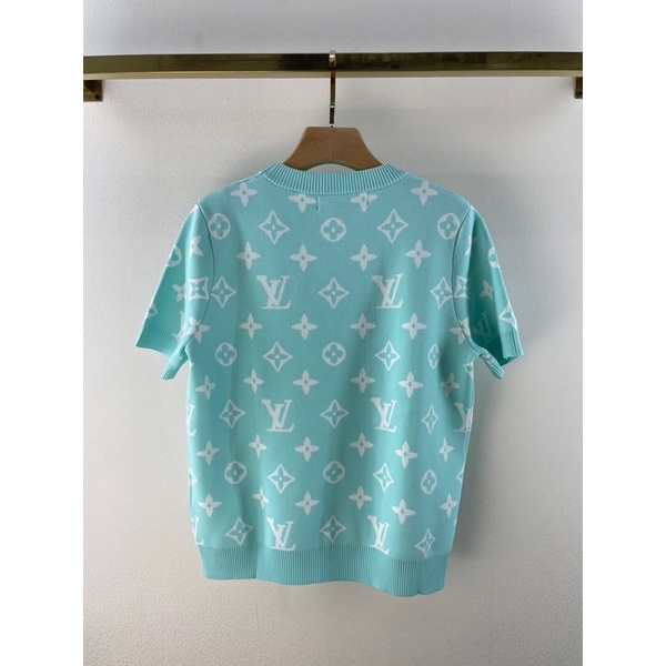 Áo len ngắn tay cổ tròn hoạ tiết logo thương hiệu Louis Vuitton LV cao cấp mẫu mới