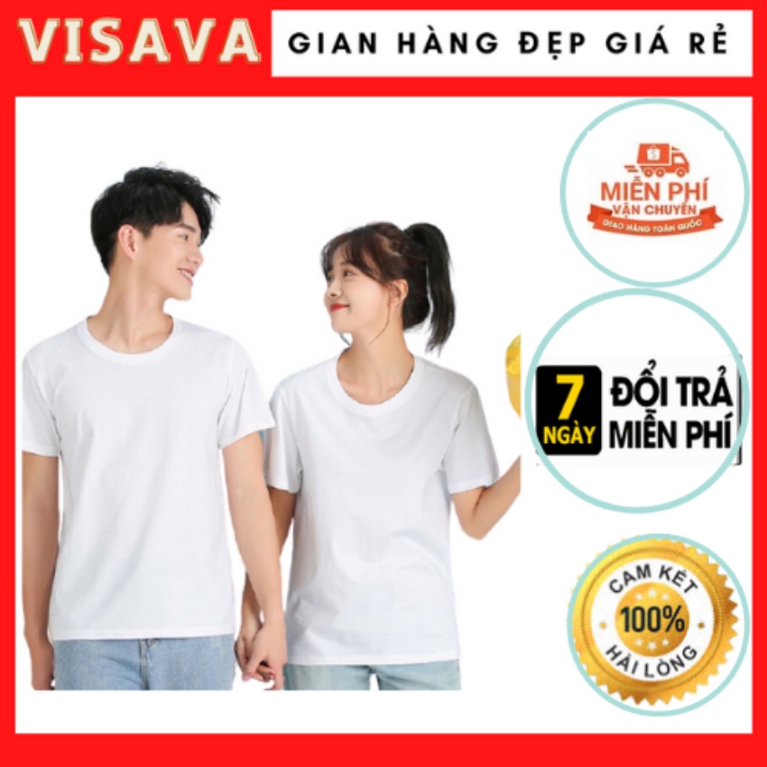 [Freeship] Áo Thun Trơn 2M Tay Ngắn Nam Nữ Trắng Đen  Vải Vải Dày Không Xù Lông Thun Co Dãn – Visava