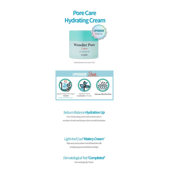 [Da dầu] Kem dưỡng chăm sóc lỗ chân lông ETUDE Wonder Pore Cream 75ml