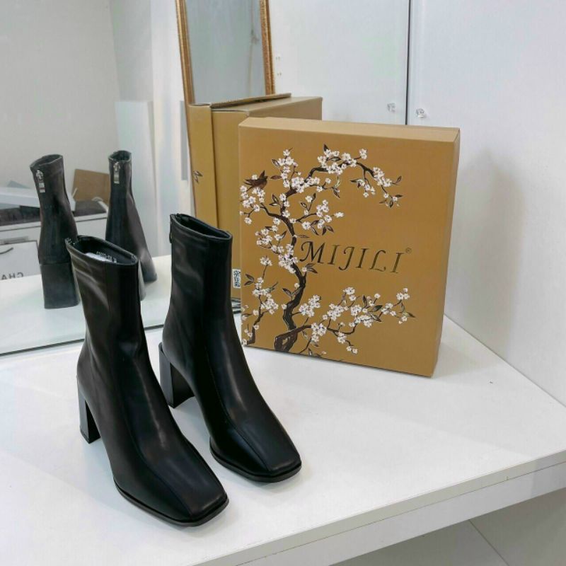 H(ẢNH THẬT) Boot Cổ Thấp 7p Mijili 2 Đường Chỉ Da Mềm Êm Fullbox Hoa Đào Cao Cấp