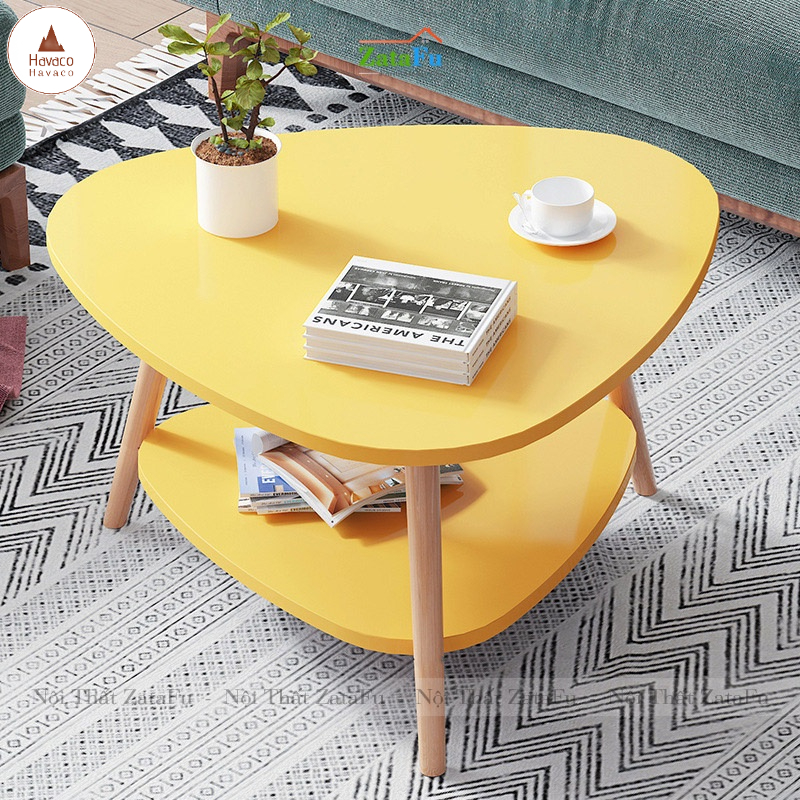 Bàn Trà Sofa Phòng Khách 2 Tầng Hình Tam Giác Chân Gỗ Cao Su BSF-20