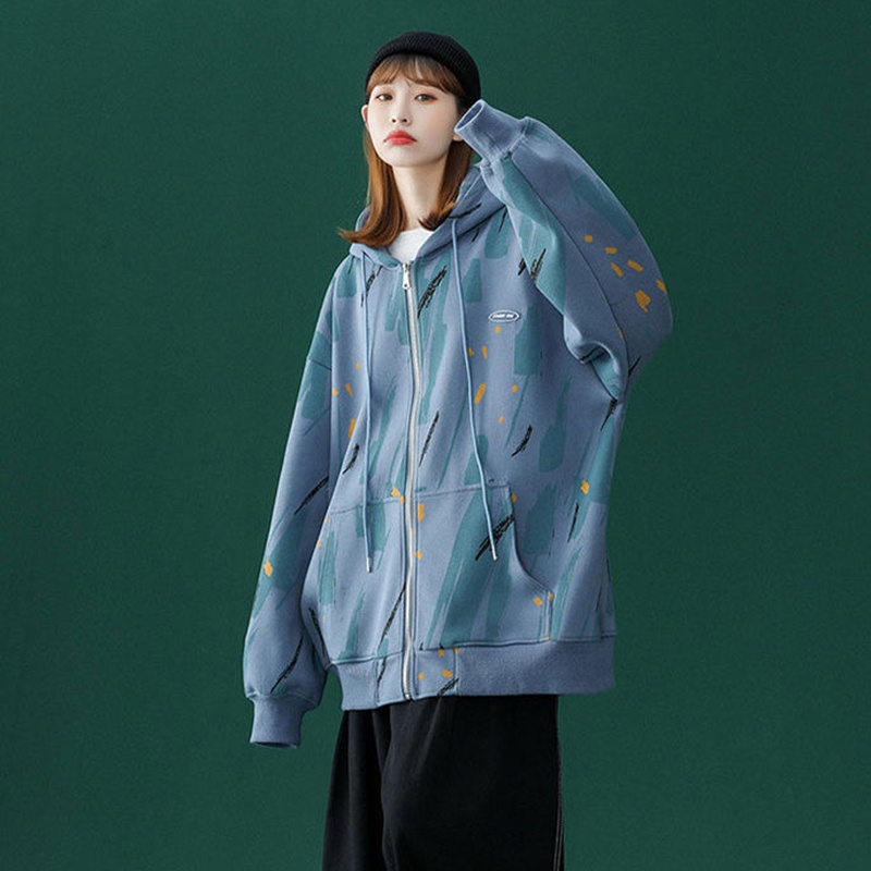 Áo khoác thể thao IELGY tay dài dáng rộng có khóa kéo cho nữ