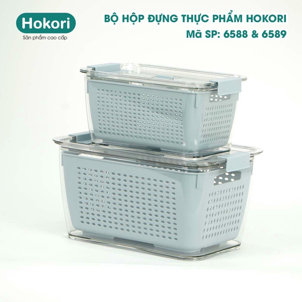 Hộp Đựng Thực Phẩm Hokori 6588+6589 Cao Cấp 3 lớp Bao Gồm Nắp Đậy, Hứng Nước Và Rổ