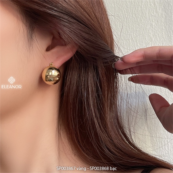 Bông tai nữ chuôi bạc 925 Eleanor Accessories hình cầu mặt trơn phụ kiện trang sức 3867