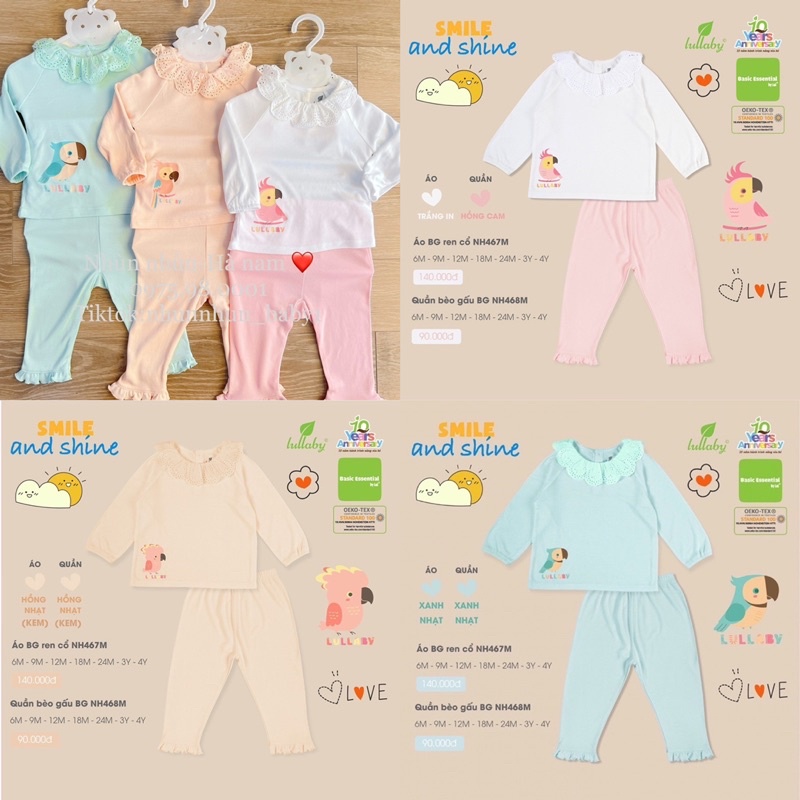 {Nhùn nhùn}Bộ Lullaby dài tay cho bé size 6-9m đến 3-4y