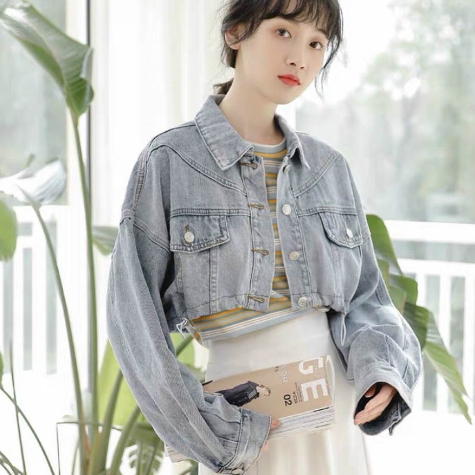 [ Hình Thật ] Áo Khoác Jeans nữ Hàng Nhập khẩu Quảng Châu Cao Cấp Lai Dây Rút