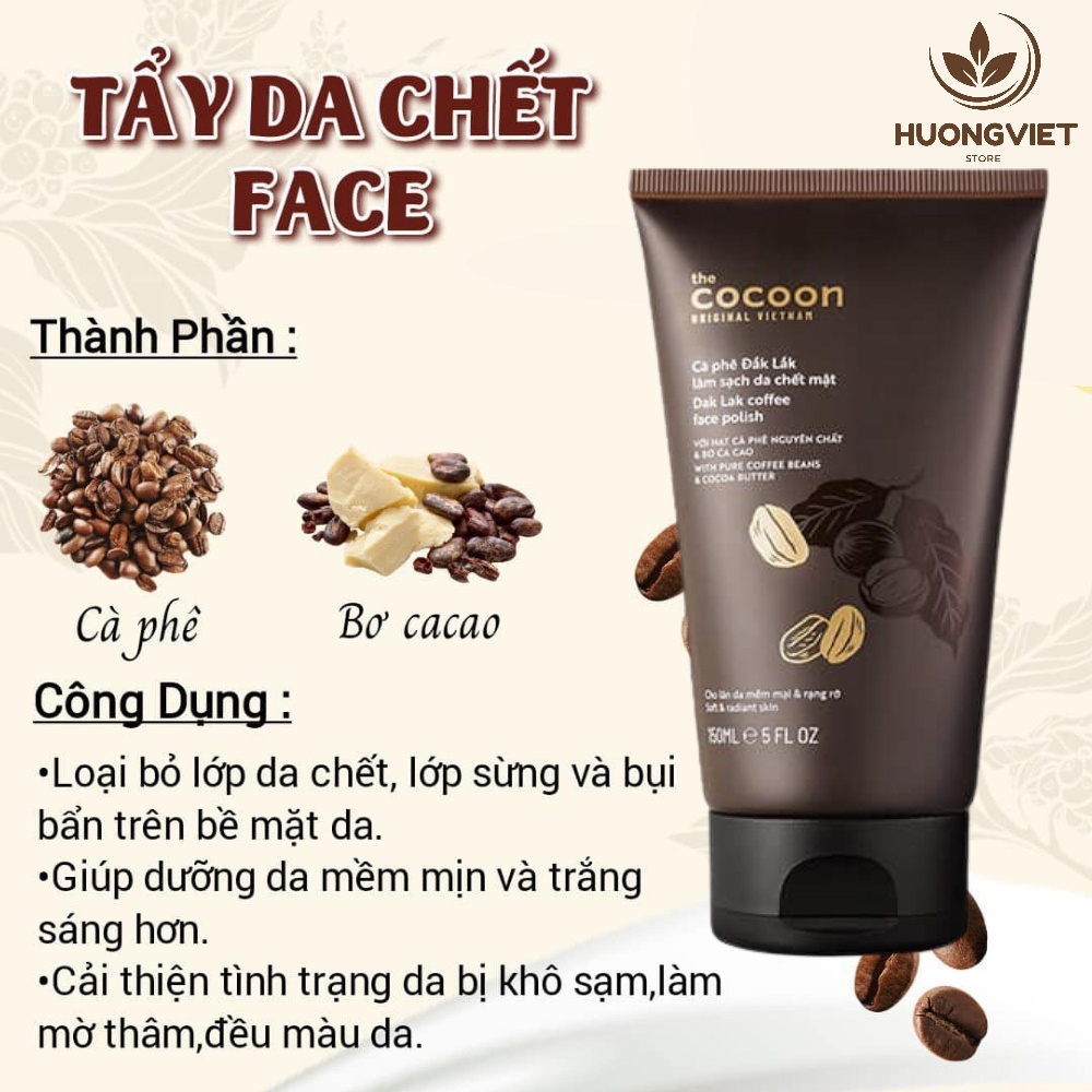 Cà Phê Đắk Lắk Cocoon Việt Nam Chính Hãng Organic 150ml Tẩy Tế Bào Làm Sạch Da Chết Cho Mặt Phù Hợp Với Mọi Loại Da