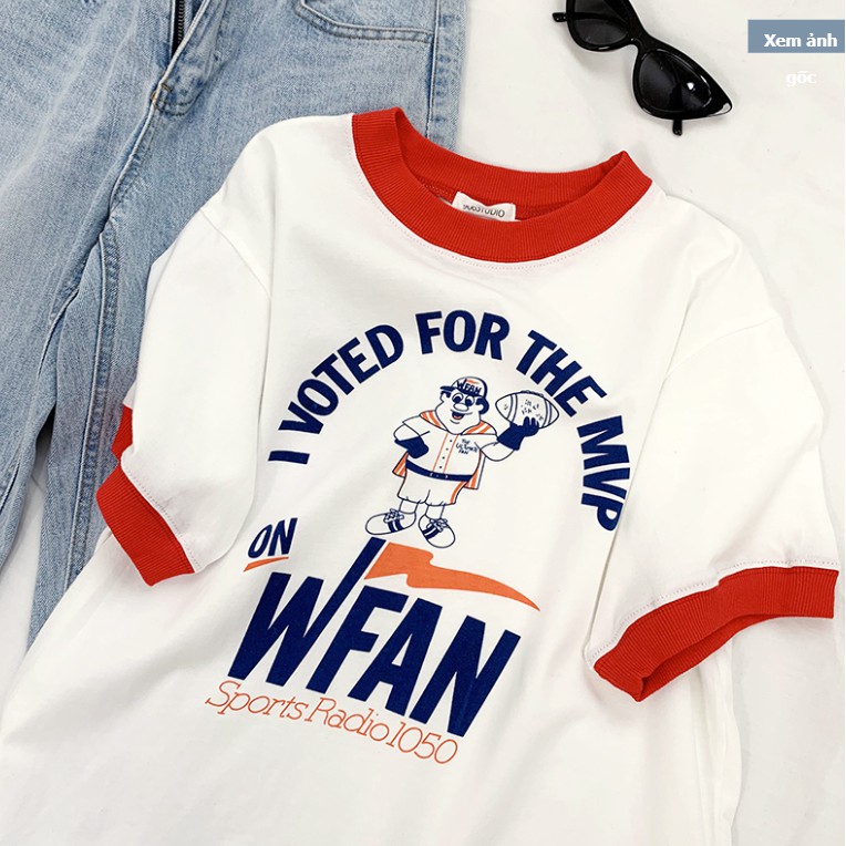 AP12_Áo thun trắng ulzzang in họa tiết hoạt hình phong cách thể thao