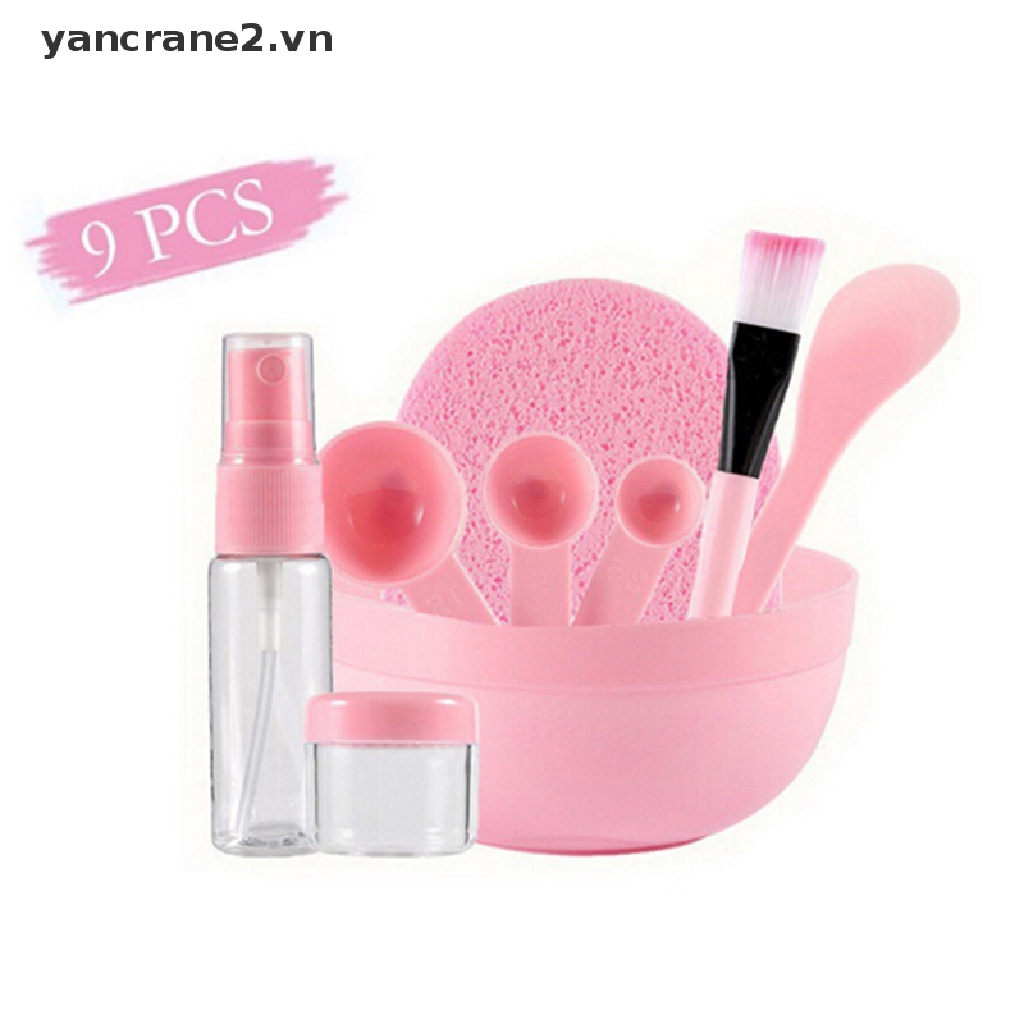 Bộ 9 Dụng Cụ Làm Đẹp Mặt Nạ Dưỡng Da Thủ Công Kèm Bông / Cọ / Cọ Trang Điểm