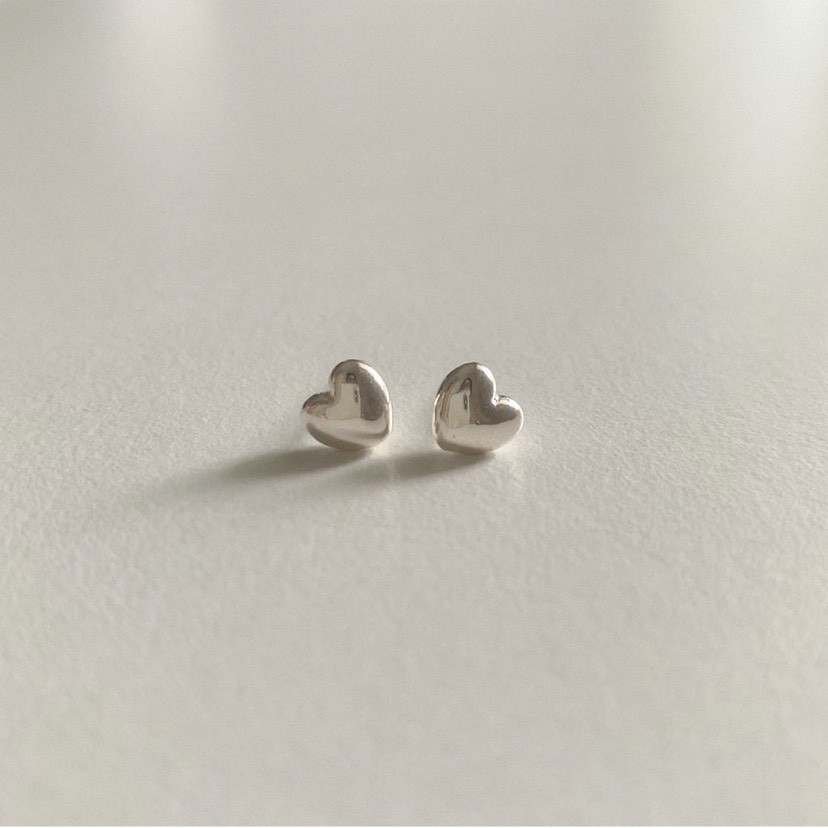 Khuyên tai bạc nữ TLEE bạc tim phồng đơn giản TleeJewelry B0169