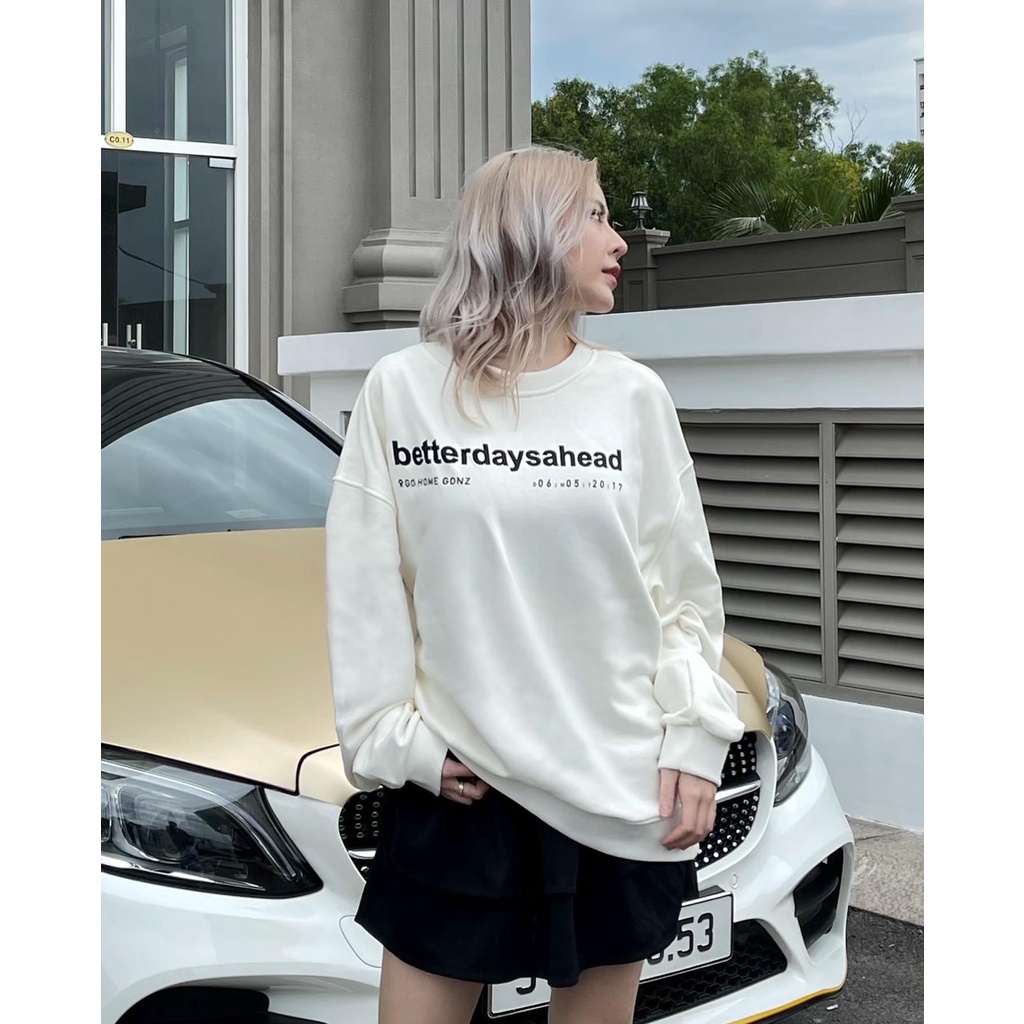 [HipHop] Áo Sweater Form Rộng Mùa Đông Sweater Betterdaysahead Gonz - Màu Trắng