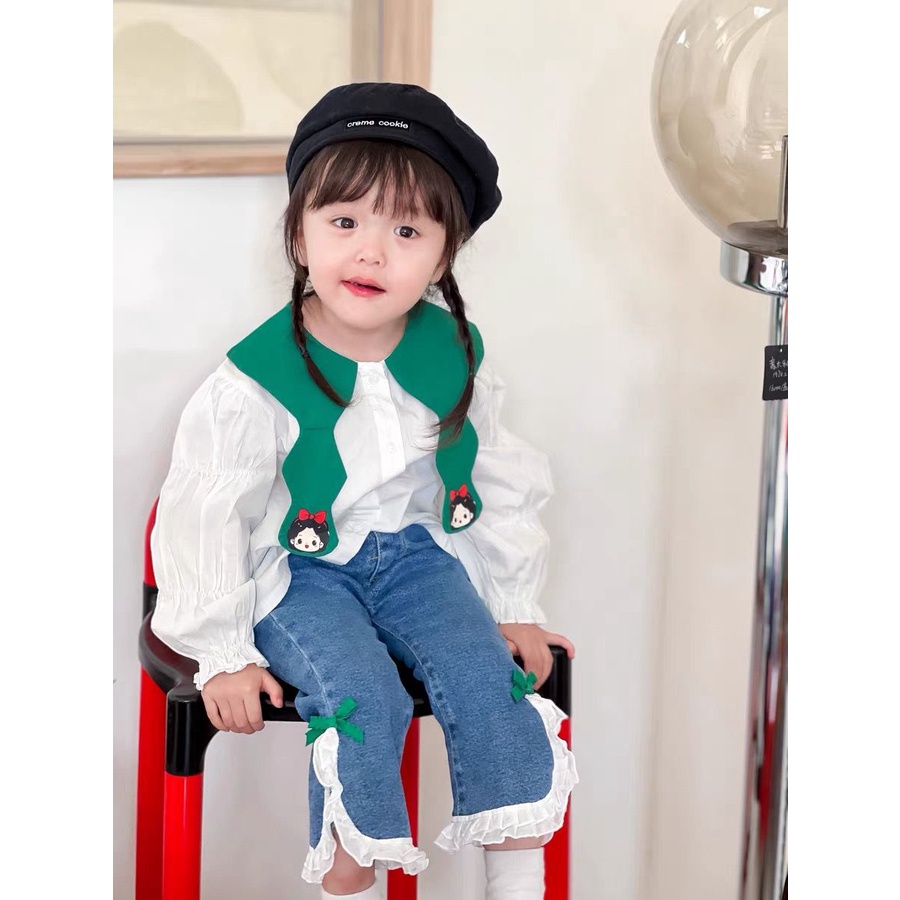 Set Áo Sơ Mi + Quần Jean Năng Động Thời Trang Cho Bé Gái