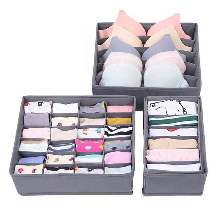 Set 3 Túi vải đựng đồ lót tất vớ cá nhân nhiều ngăn tiện gọn dễ tìm khay xếp chia ô