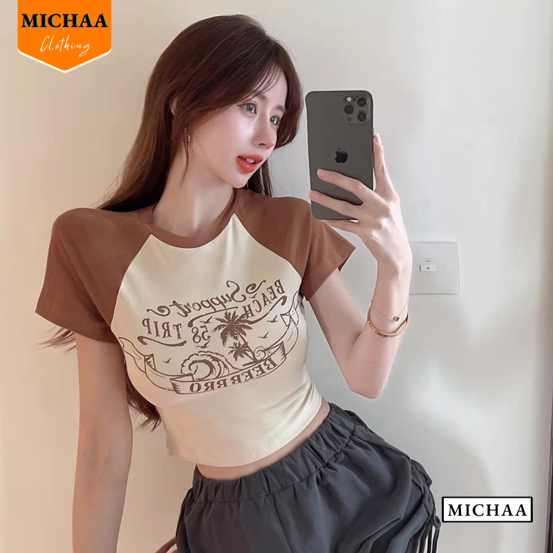 Áo Croptop Nữ Cổ Tròn Tay Ngắn BCO Đẹp Ôm Body, Áo Thun Croptop Kiểu Sexy Chất Thun Borip CR62