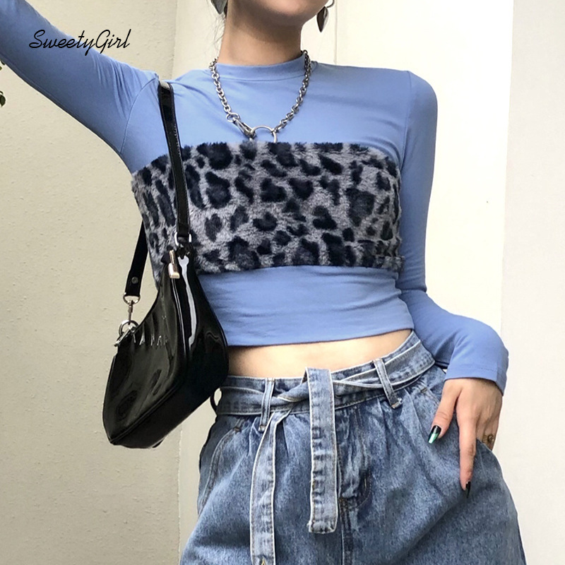 Áo Croptop Tay Dài Họa Tiết Da Báo Cá Tính Dành Cho Nữ