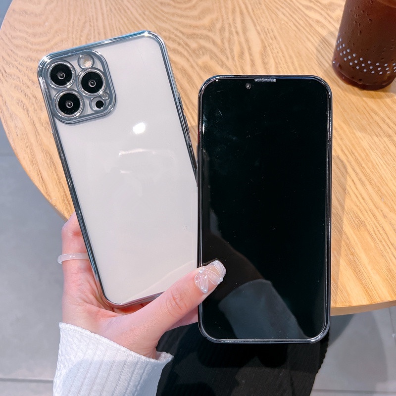 for Ốp Điện Thoại TPU Silicon Trong Suốt Viền Vuông Mạ Màu Chống Sốc Cho compatible for iPhone 13 11 12 Pro Mini Max XR X Xs 6 7 8 Plus SE