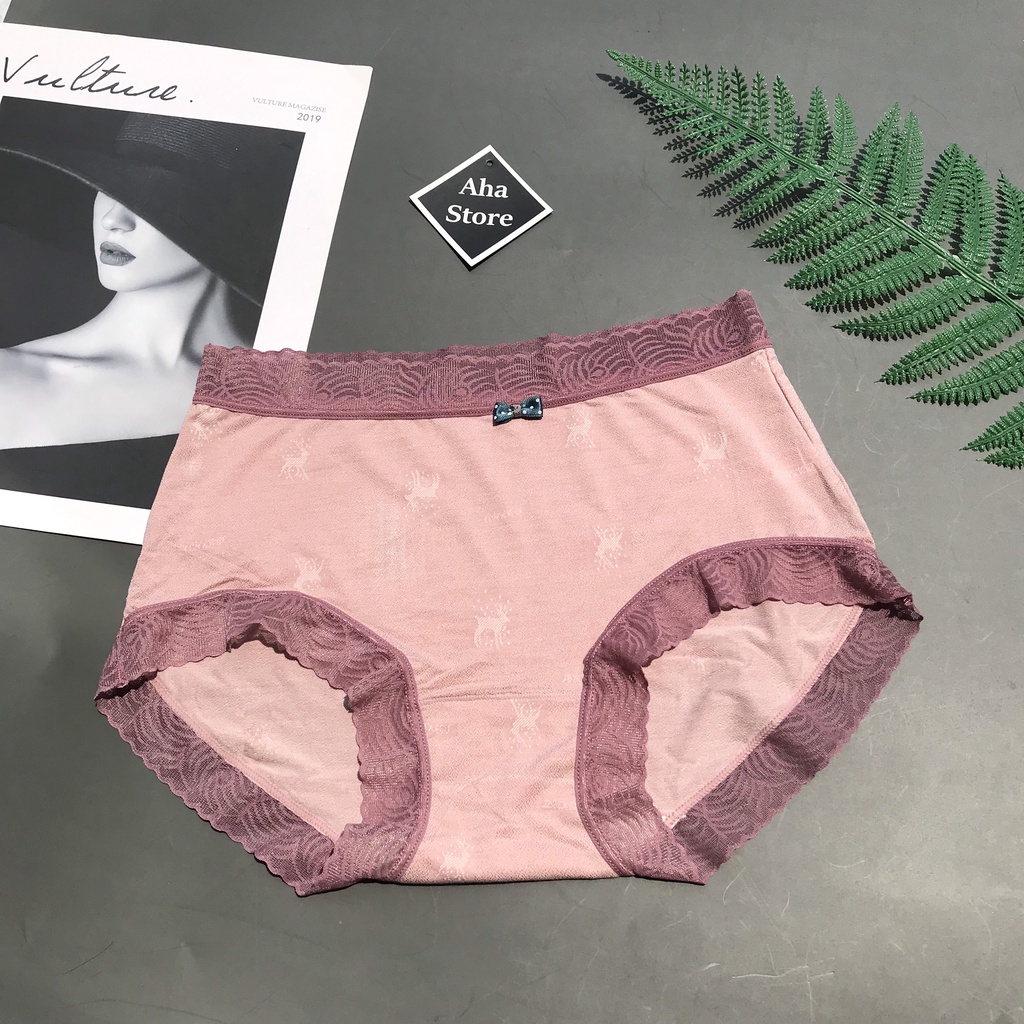 Quần lót cotton viền ren lạ co dãn, chip che bụng dưới cạp vừa YiOn Underwear QR10