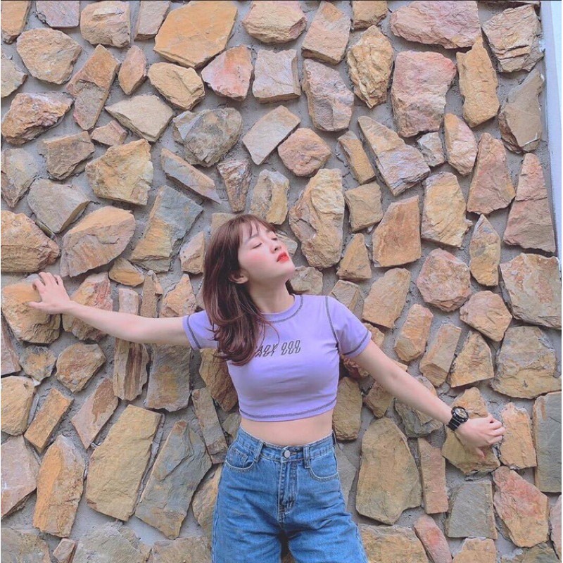 Áo croptop thun body viền chỉ nổi trắng, đen