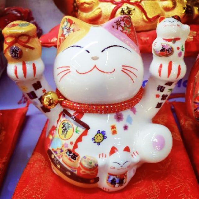 Mèo Thần Tài sứ cao 14cm