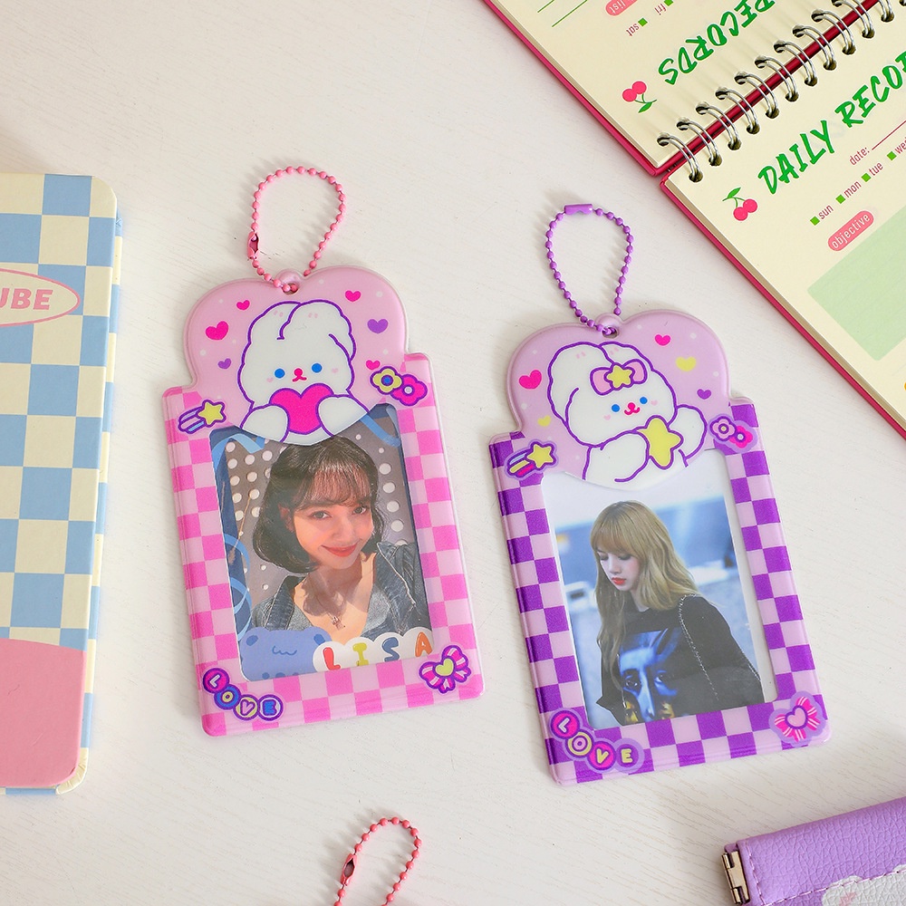 Móc Khoa Dây Bi Keychain Photocard Holder Đựng Ảnh Gấu Thỏ
