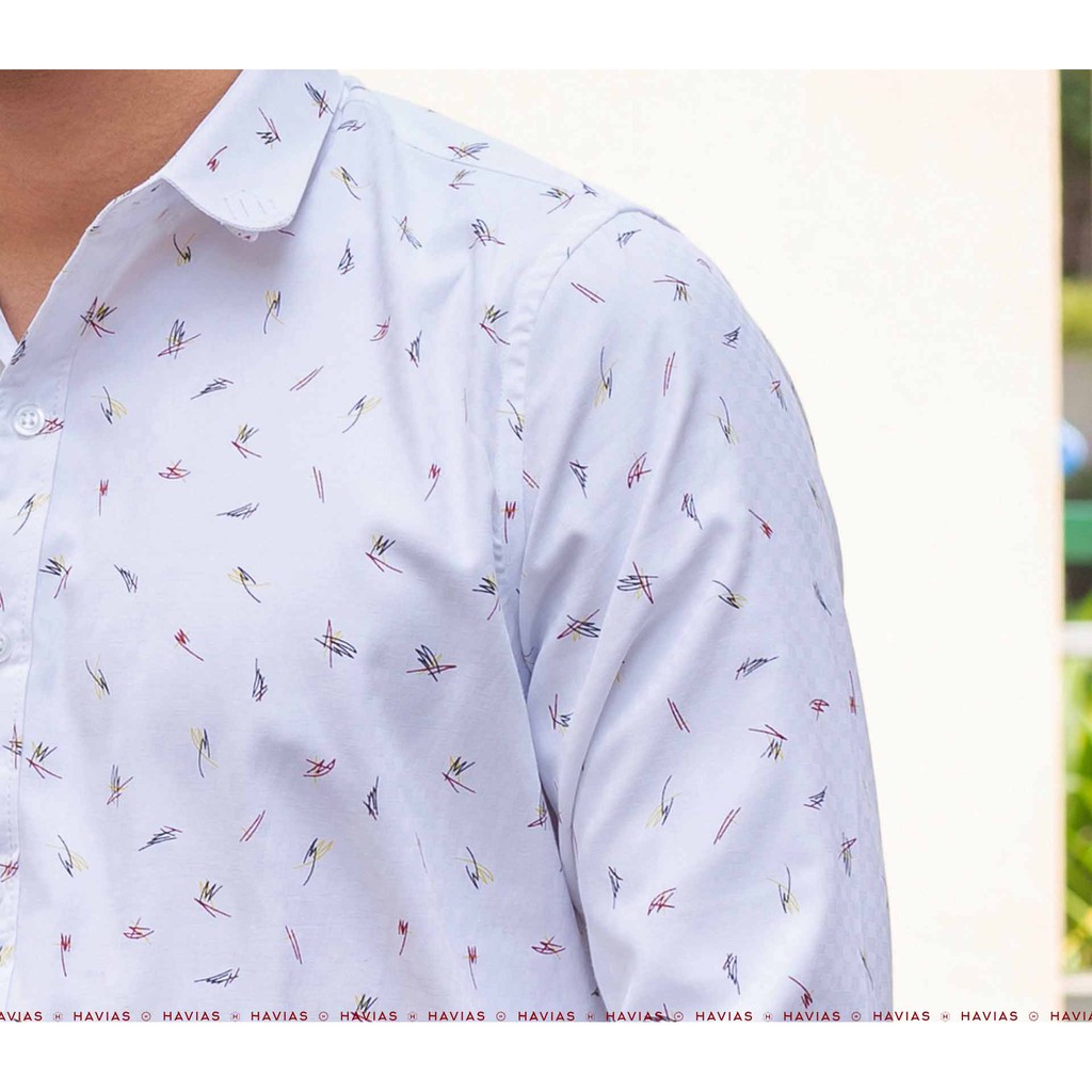 Premium Pattern White Shirt HAVIAS sơ mi nam tay dài họa tiết 3 màu vải Kate Ý