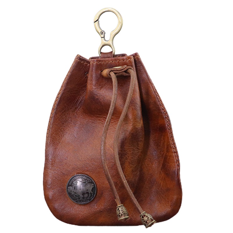 Ví Da Nhỏ Đựng Tiền Xu Có Dây Rút Phong Cách Retro