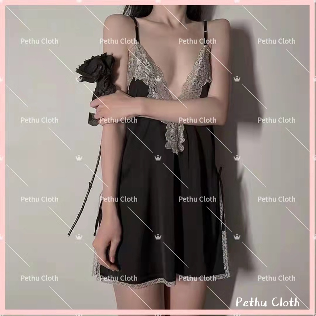 （Cho 65-80kg)Đồ Ngủ Sexy Váy ngủ hai dây - Đầm ngủ ren voan mỏng có kèm áo bigsize--022