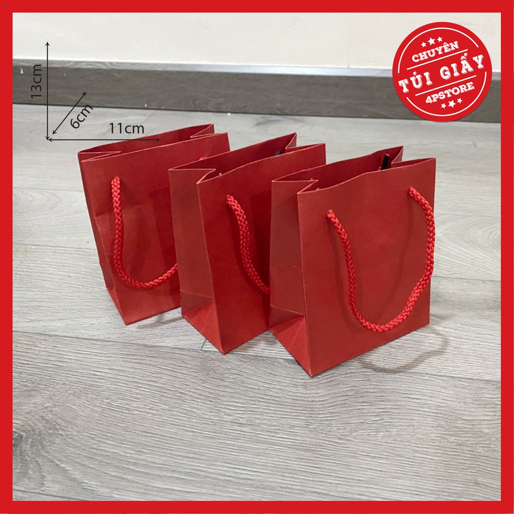 10 TÚI GIẤY ĐỎ ĐẬM QUAI DÙ 11 X 13 X 6 CM