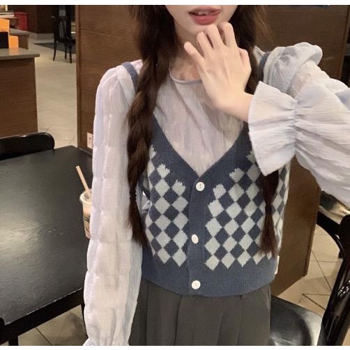 Jiashucheng Áo Dệt Kim Không Tay Họa Tiết Ca Rô Thời Trang Mùa Thu Phong Cách Retro