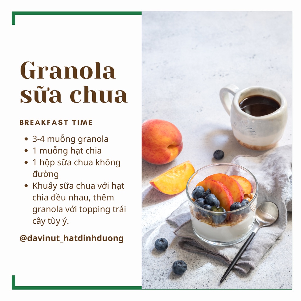 Granola ăn kiêng Davinut 500g, 75% hạt và hoa quả sấy không đường, 25% yến mạch ăn liền, ngũ cốc giảm cân granola