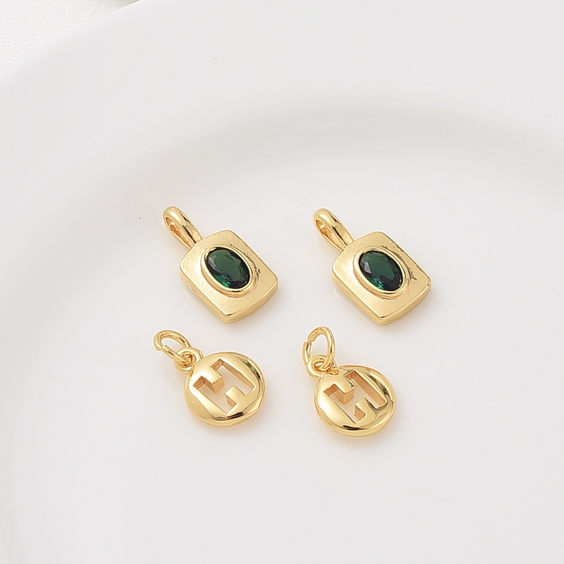 Mặt Dây Chuyền Bằng Đồng Mạ Vàng 18K Đính Đá Zircon Màu Sắc Ngọc Lục Bảo Hình Chữ H diy