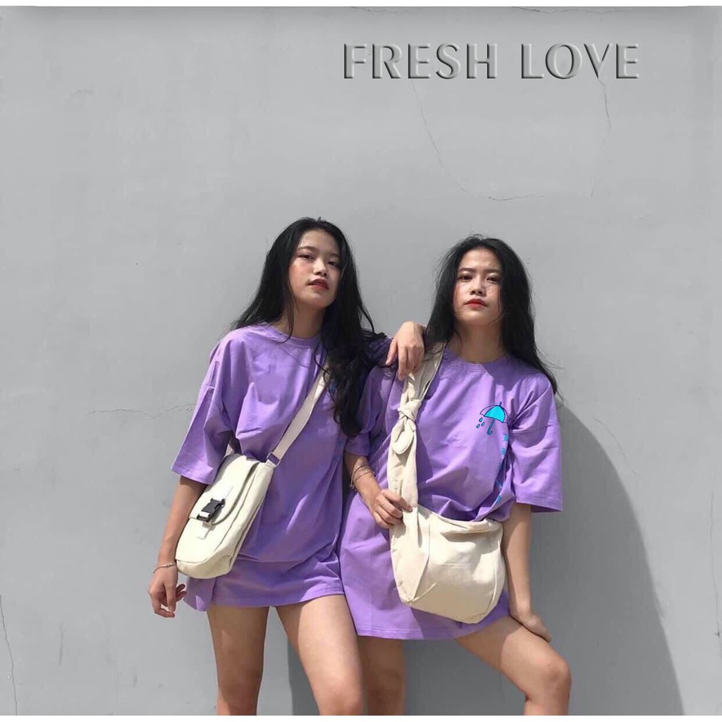 [FreeShip50K] Áo Thun Đôi Freesize Form Rộng Fresh 2 Màu Trắng, Tím  Tặng Kèm Gương Mini Siêu Xinh