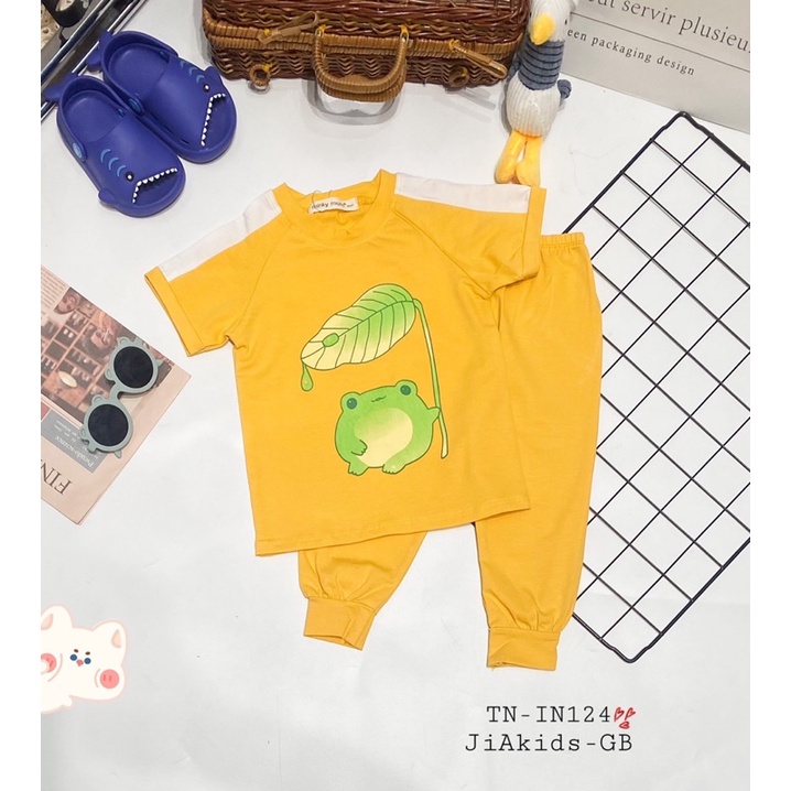 TNin124 Bộ Tay Ngắn Quần Dài Cotton Minkymom Vai Phối Cho Bé Từ 8kg Đến 19kg