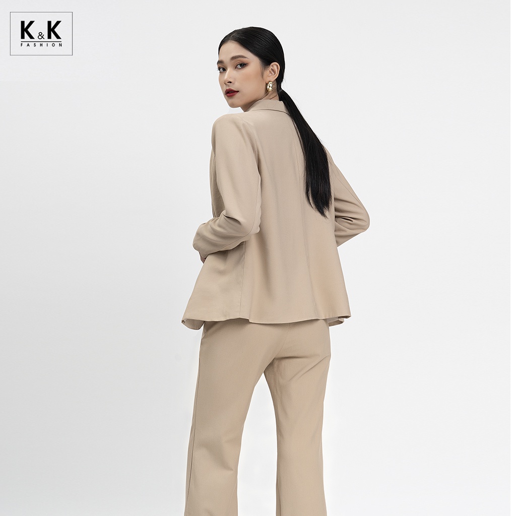 Áo Khoác Blazer 2 Lớp Túi Mổ K&amp;K Fashion AK10-18 Màu Kem Tay Dài Chất Liệu Kaki Lụa