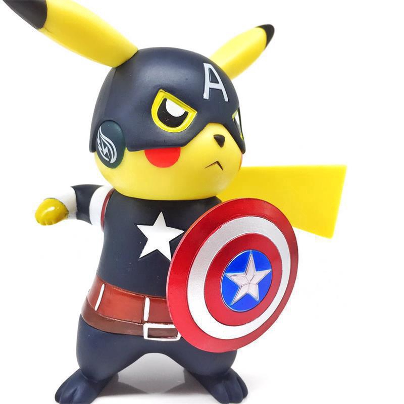 Búp bê mô phỏng Pikachu cosplay Captain America/Deadpool 15CM bằng PVC độc đáo