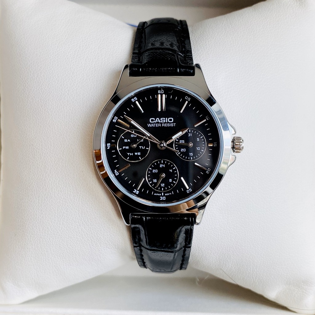 Đồng hồ nữ thời trang dây da mặt đen Casio LTP V300L-1AV kính Mineral chống nước 5ATM Bảo hành 1 năm Hyma watch