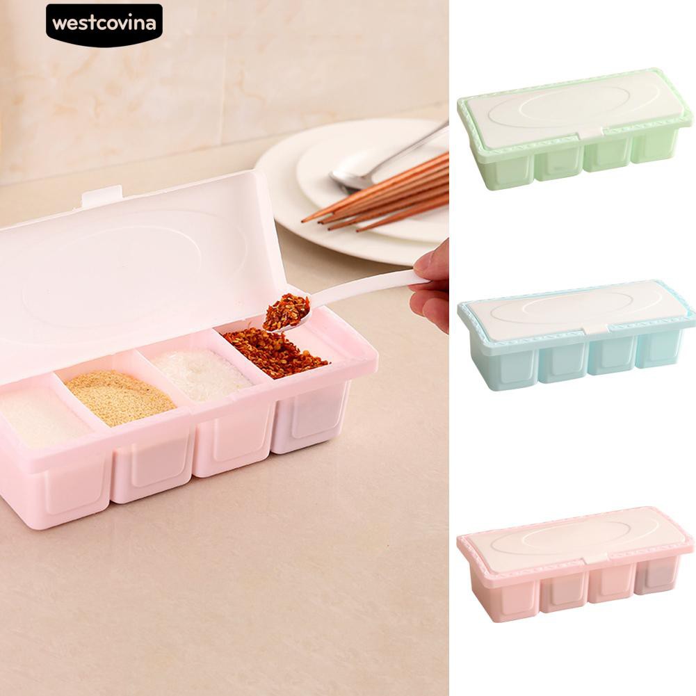 Hộp đựng gia vị 4 ngăn kèm muỗng