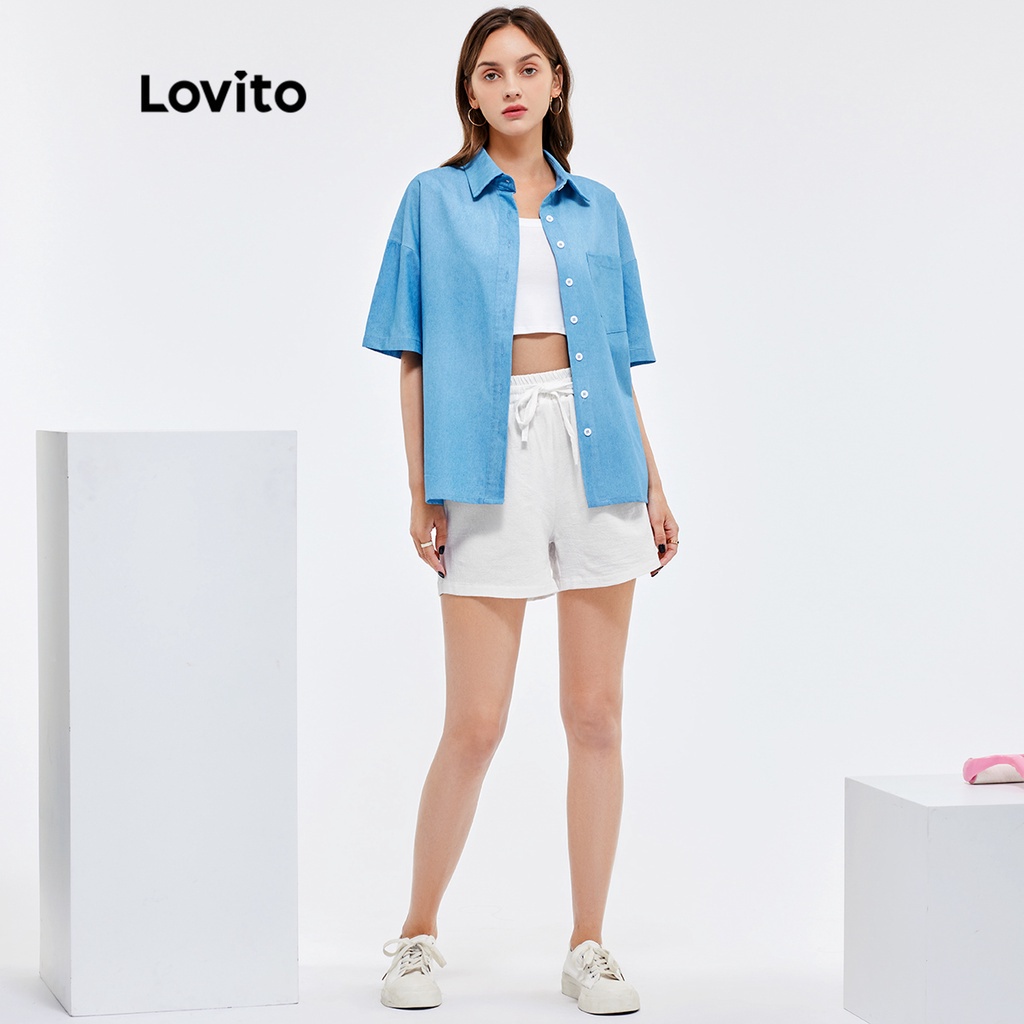 Quần short Lovito màu trơn thoáng khí tốt thấm hút mồ hôi phong cách thường ngày L25AD051 (màu trắng)