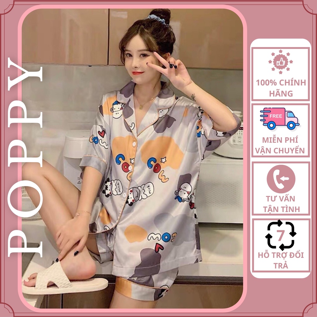Đồ bộ mặc nhà cộc tay mùa hè chất liệu kate thái họa tiết cute giá rẻ Poppy
