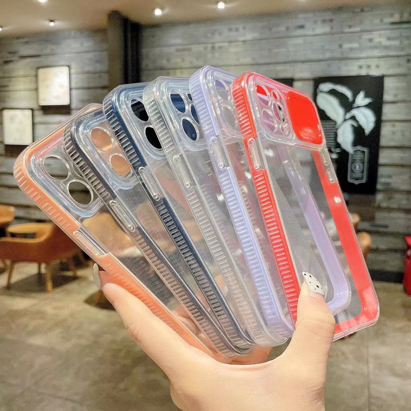 Ốp điện thoại trong suốt chống sốc viền màu 3 trong 1 cho IPhone 12 13 11 Pro Max XR X XS Max 7 8 Plus