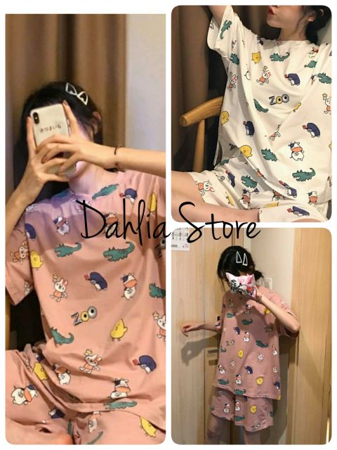 [ Mã FAMAYWA2 giảm 10K đơn 50K] Set bộ áo thun cộc tay quần đùi in hình zoo cute ullzzang | BigBuy360 - bigbuy360.vn